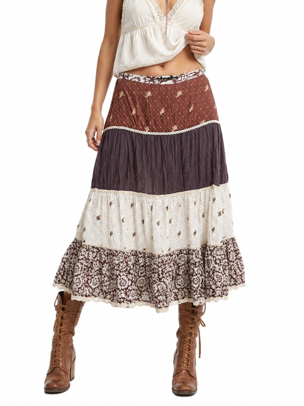RAVE Vintage 90s Tiered Cottage Core Style Midi Skirt